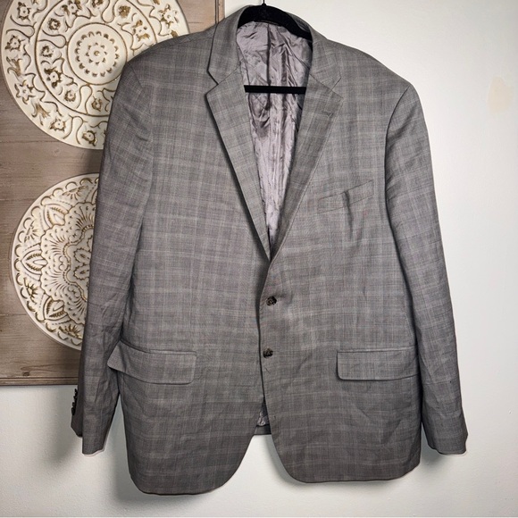 🧥 Jos. A. Bank Reserve 100% Wool Gray Plaid BlazerSize 50R